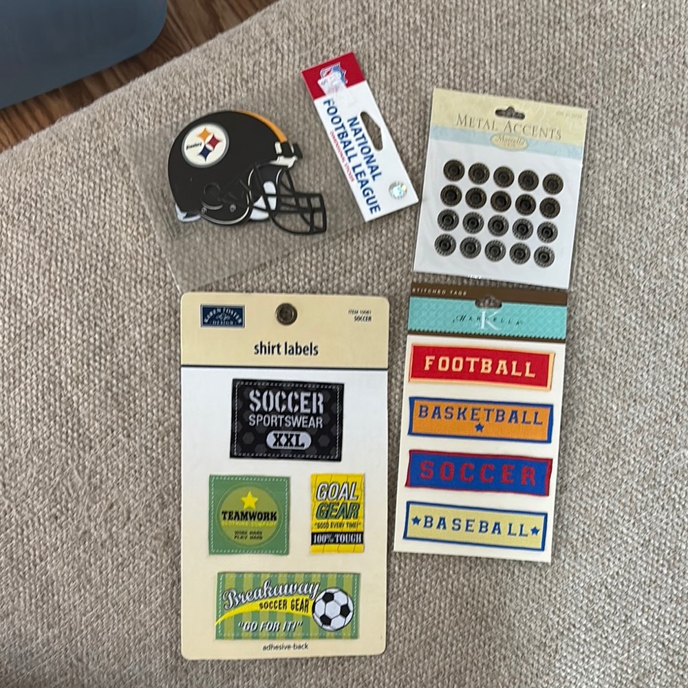 Scrapbooking Lot of Sports Tags/Metal Snaps/Sticker